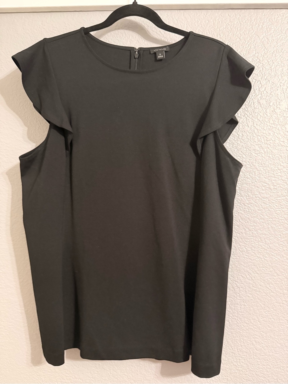 Ann Taylor Black Ruffle Sleeve Knit Top